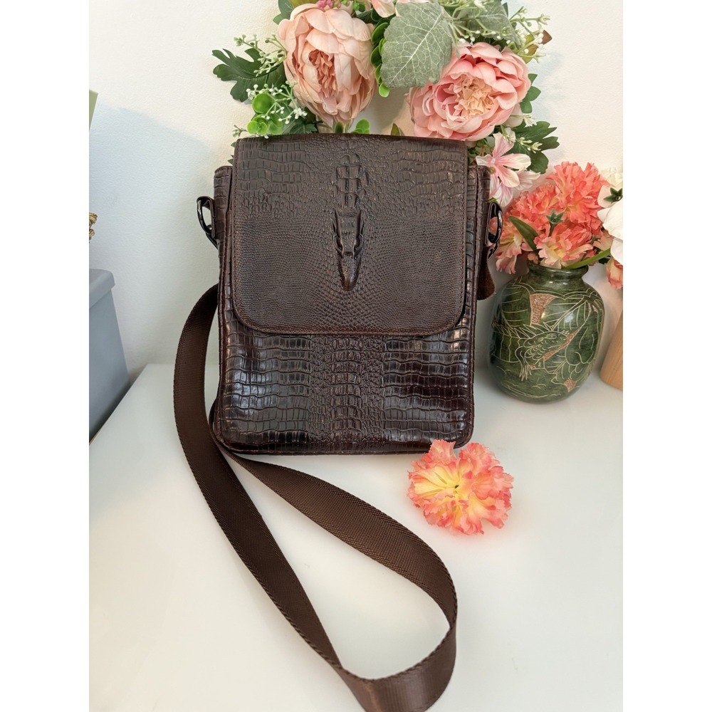 100% Genuine Leather Unisex Shoulder Bag Crocodile Pattern Bag 11" Messenger Bag - Picture 13 of 16